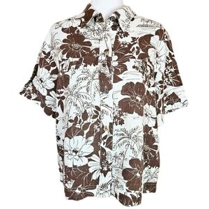 Chicos Tropical Linen Button Up Blouse Women's 2 Large Boxy Coastal Beach Summer